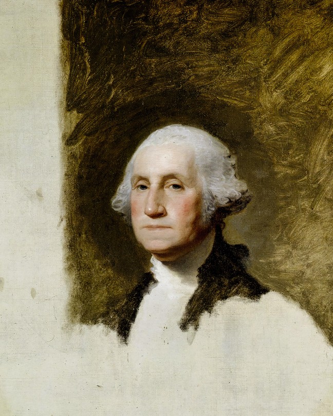 unfinished oil portrait of head and shoulders of George Washington