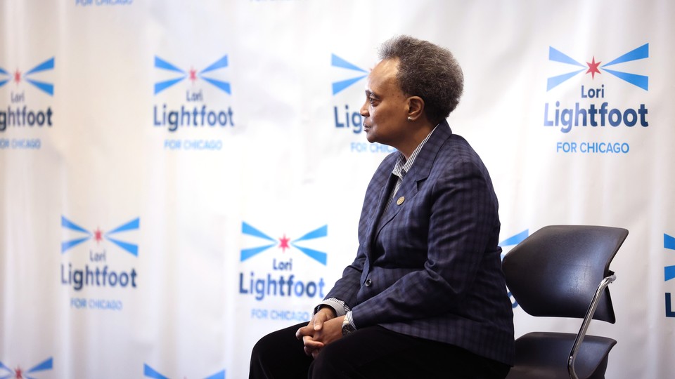Lori Lightfoot waits to be introduced at a campaign rally on February 25 in Chicago.