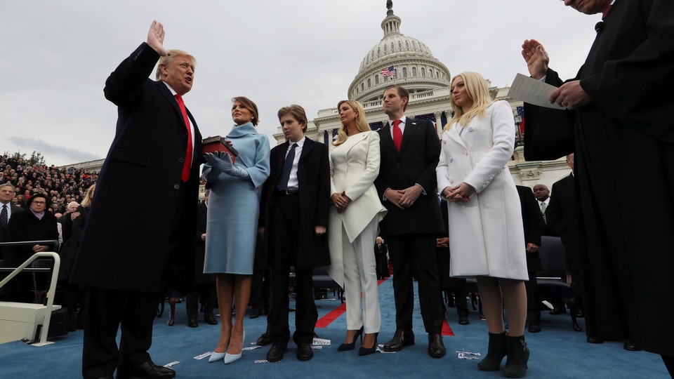 President Trump taking the oath of office in January outside the Capitol
