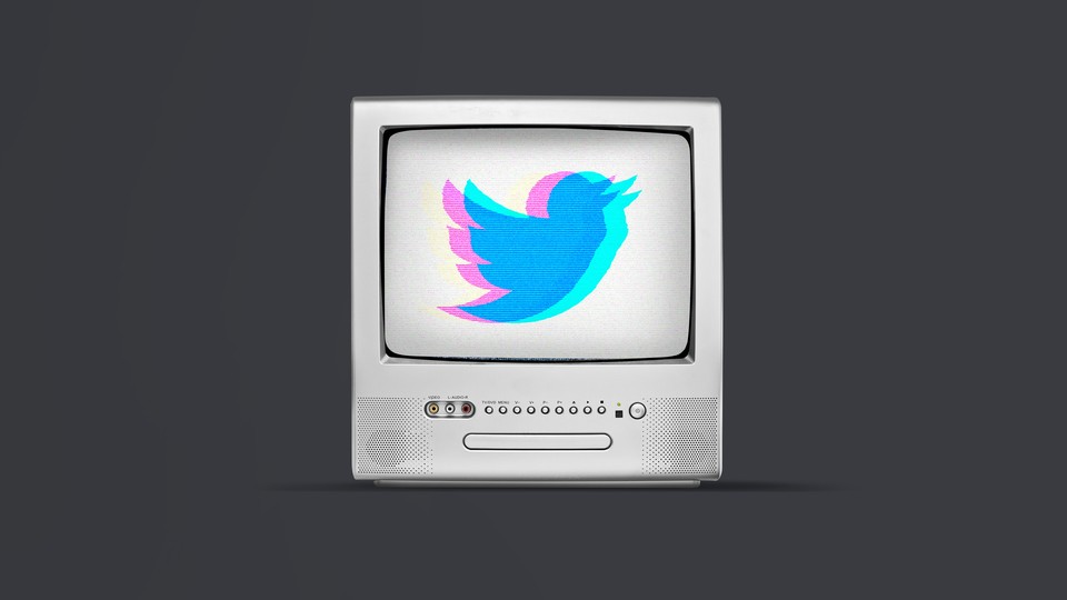 Old television with a Twitter logo on the screen