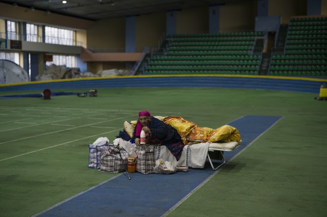 woman alone in center of gym