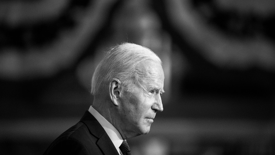A black-and-white photo of President Joe Biden