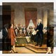 Collage showing picture of founders, hand placing vote in ballot, and Trump
