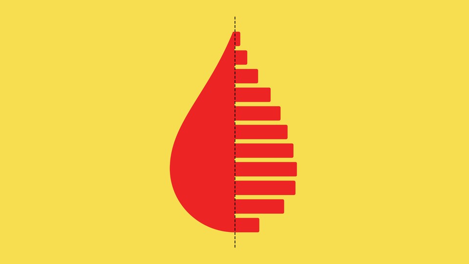 Abstract illustration of a drop of blood, with bar-chart lines extending from one side