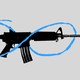 An assault rifle encircled by an infinity symbol