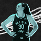 An illustration of Breanna Stewart wearing a Mist jersey during a game, standing with her hands on her hips.