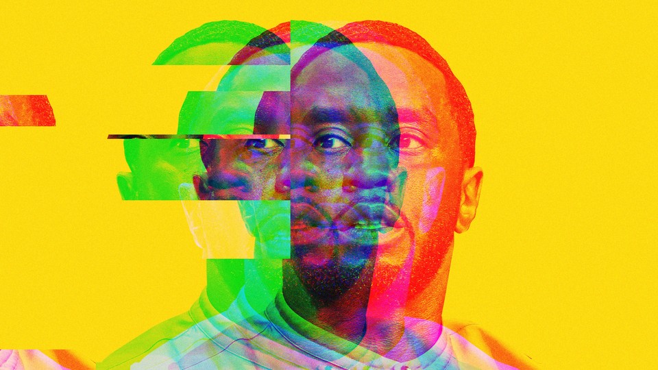 A picture of Diddy fed through a number of different colored filters and distorted geometrically