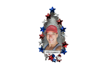 A pin featuring a photo of Ashli Babbitt