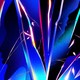 Artwork of sharp blue and bright violet crystals and glass shattered with silhouettes of people.