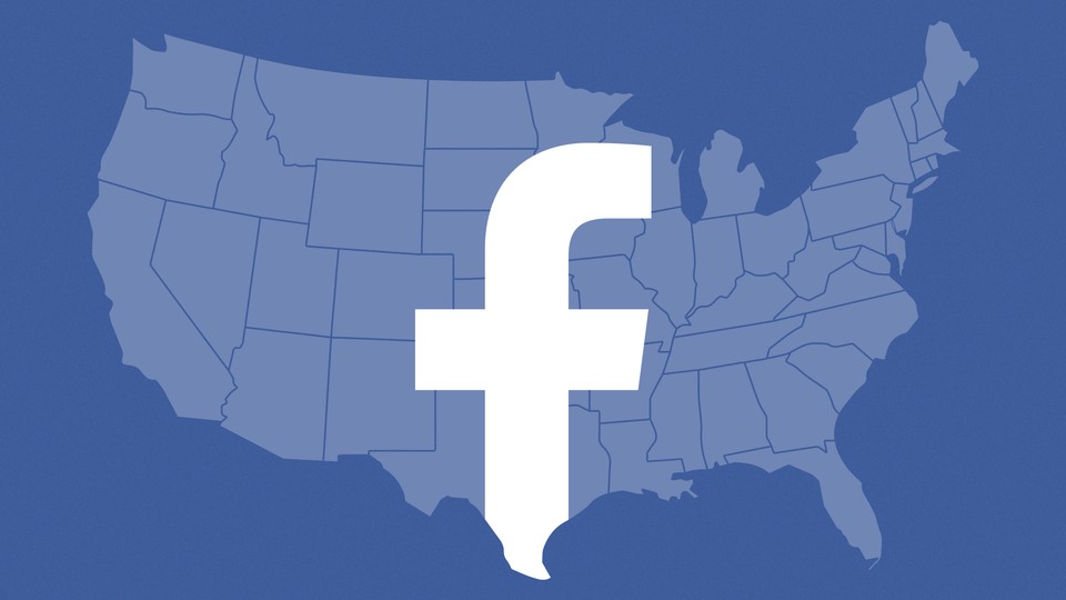 The continental United States with the Facebook logo superimposed