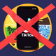 Illustration of a phone displaying the TikTok app taped over with a red "X" on top of the Montana state flag
