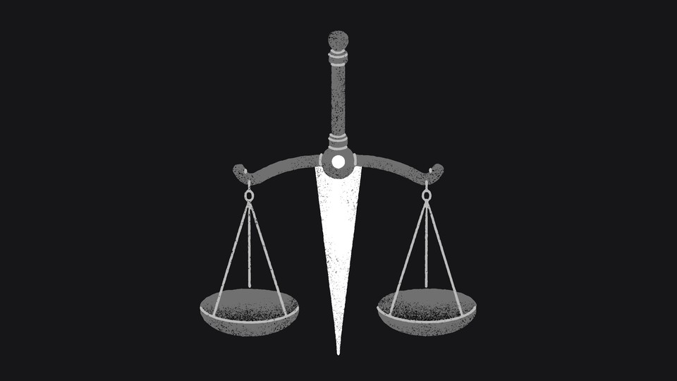 a dagger between the scales of justice