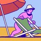 A naked man hiding behind a beach chair