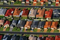 Many colorful suburban houses seen from above