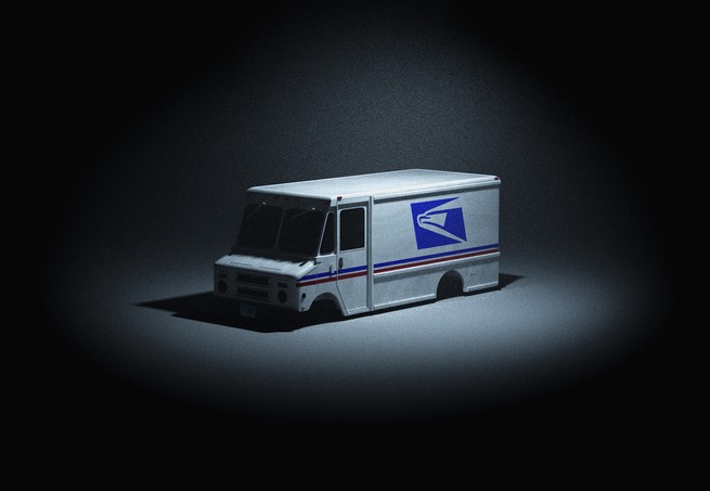 postal truck with no wheels