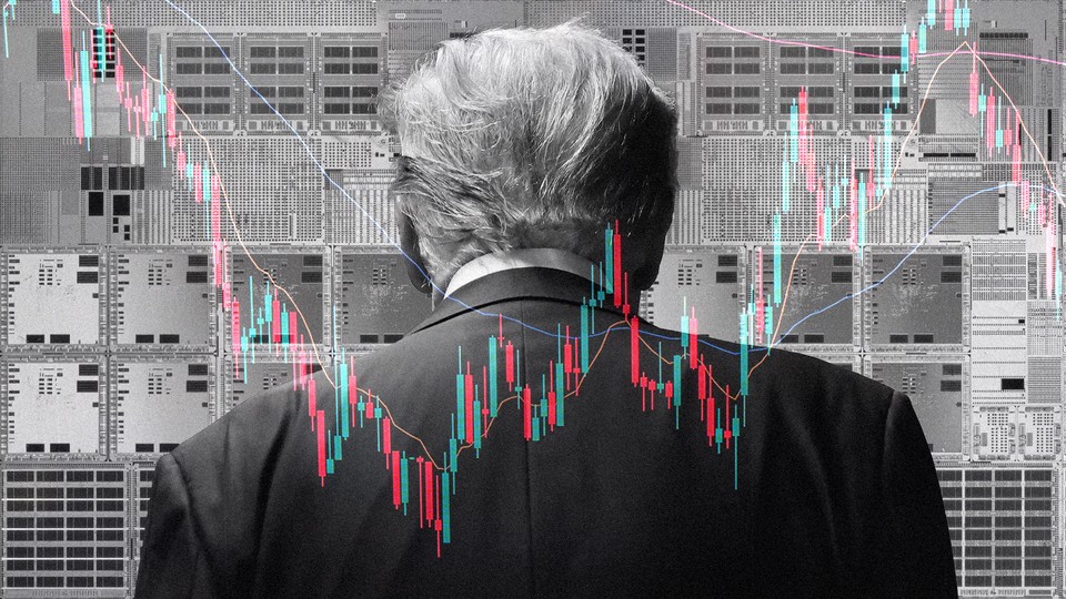 Illustration showing Trump and stock market imagery