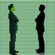 An illustration of a silhouette facing its pixelated double