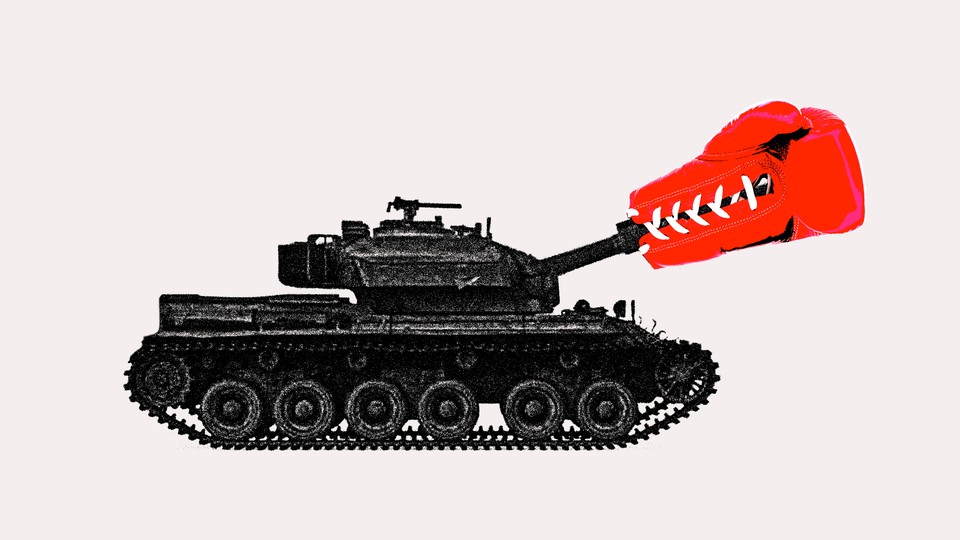 Illustration of a tank with a boxing glove
