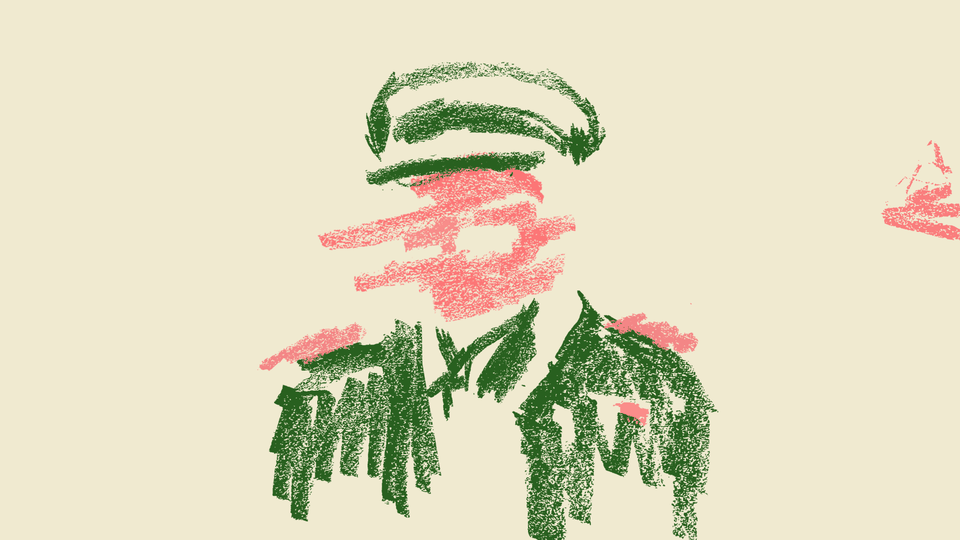 A stencil drawing of a man in military uniform