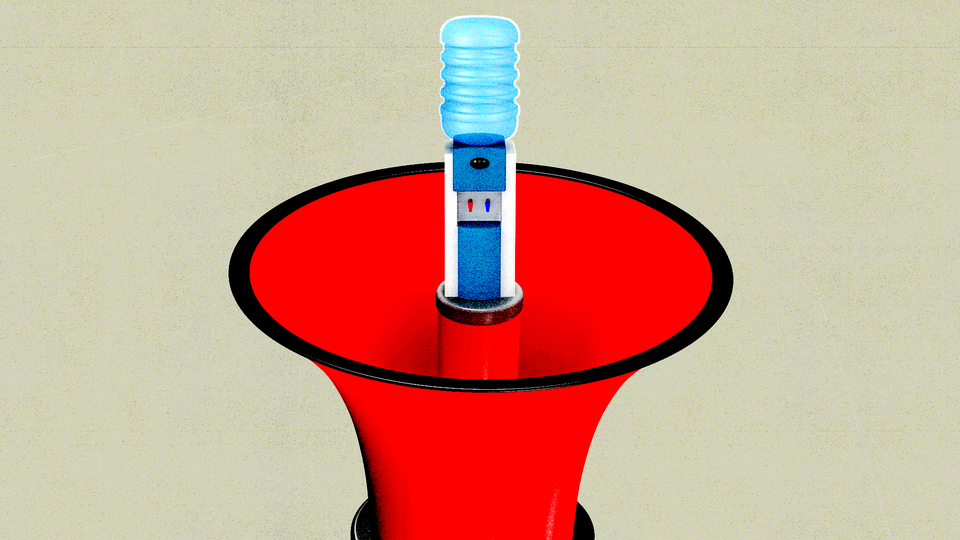 An illustration of a watercooler inside a megaphone