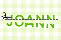 The Joann logo being horizontally cut in half by scissors