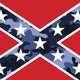An illustration of a Confederate flag with camouflage print.