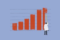 Illustration of a scientist painting a bar graph onto a wall