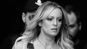 black and white photo of Stormy Daniels