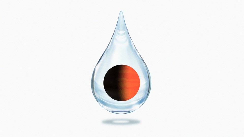 An illustration of an exoplanet inside a droplet of water