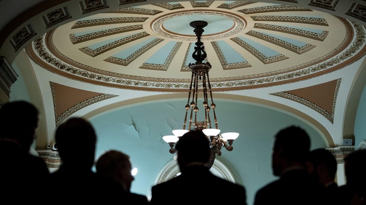 Senator Mitch McConnell and other Republicans speak to reporters on December 3, 2019.
