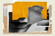 A series of ripped papers collaged together with eyes, lips, a house, and a doctor's note