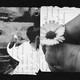 Photo-illustration split into two sides, on the left a child in front of a tank throwing something and on the right a hand holding a flower