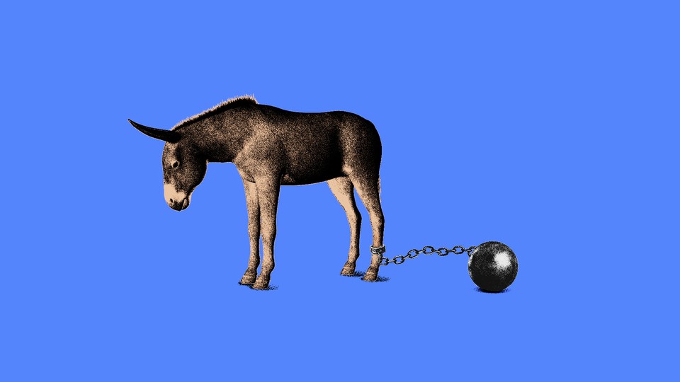 An illustration of a donkey with a ball and chain.