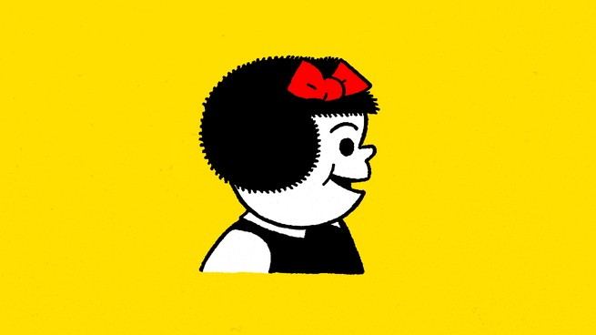 Cutout from the comic strip "Nancy" on a yellow background