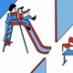 An illustration of a parent pushing a kid down a slide that leads into a classroom