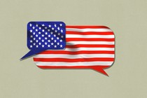 Illustration of the American flag as two overlapping text bubbles—the stripes are a bubble coming from the right, and the stars are a bubble coming from the left