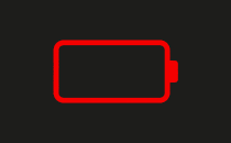 A battery icon charging up in red bars and changing color to blue as it is depleting