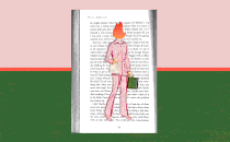 An image of a woman whose head is aflame, superimposed on a page from Nora Ephron's 'Heartburn'
