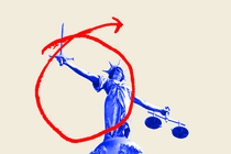 An illustration of Lady Justice with a sword that is circled in red ink