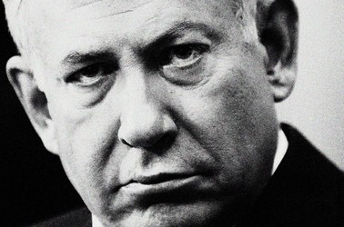 Close-up black-and-white picture of Benjamin Netanyahu