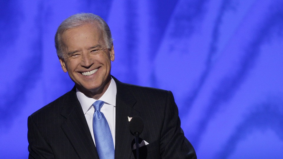 Joe Biden smiling at the 2008 Democratic Convention