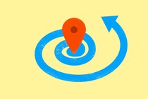 Illustration of a blue spiral arrow with a Google Maps location marker