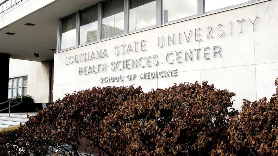 The facade of the Louisiana State University Health Sciences Center, part of the school of medicine