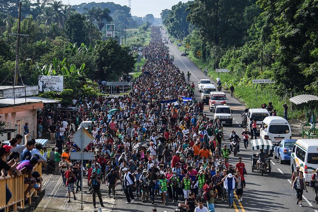 Central American migrants in a caravan now in Mexico, heading to the U.S. border, on October 21, 2018