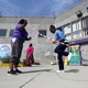 An inmate plays jump rope with her 10-year-old daughter and cousin at the Folsom Women's Facility in Folsom, California.