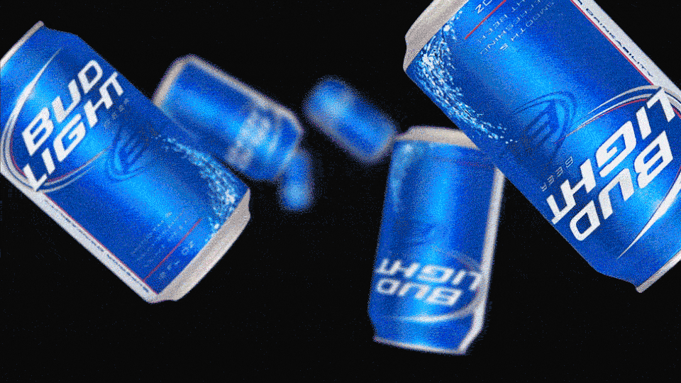 An animation of Bud Light cans falling