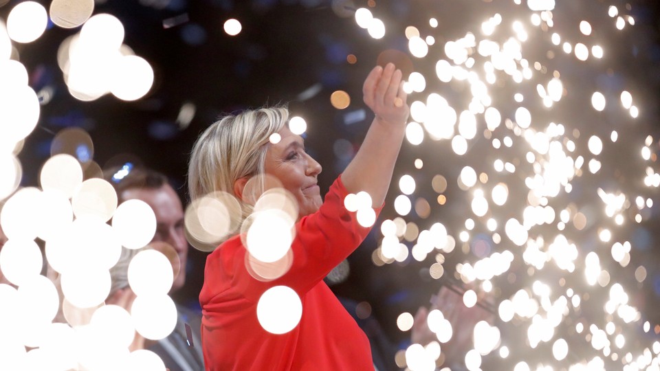 Marine Le Pen, one of two remaining candidates in the French presidential election, attends a recent political rally in Chateauroux, France.