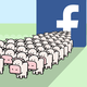 A graphic of several cows emerging from Facebook's logo