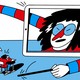 Illustration of a teacher coming out of a giant iPad, pointing her finger at a tiny student at a desk