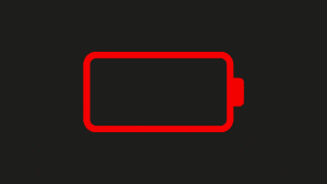 A battery icon charging up in red bars and changing color to blue as it is depleting